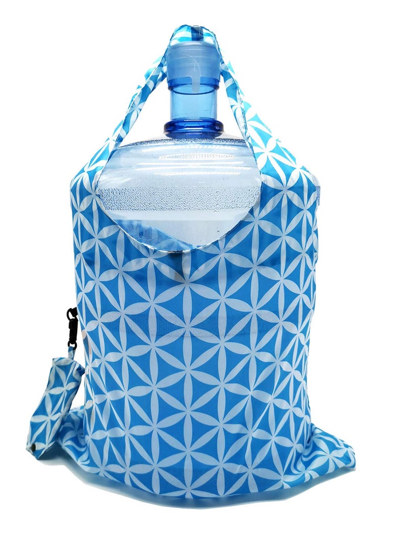HOLYLUCK Reusable Grocery Bags,Heavy Duty Foldable Shopping Tote Bag (Standard, 3 Blue Geometric Flowers) - Image 2